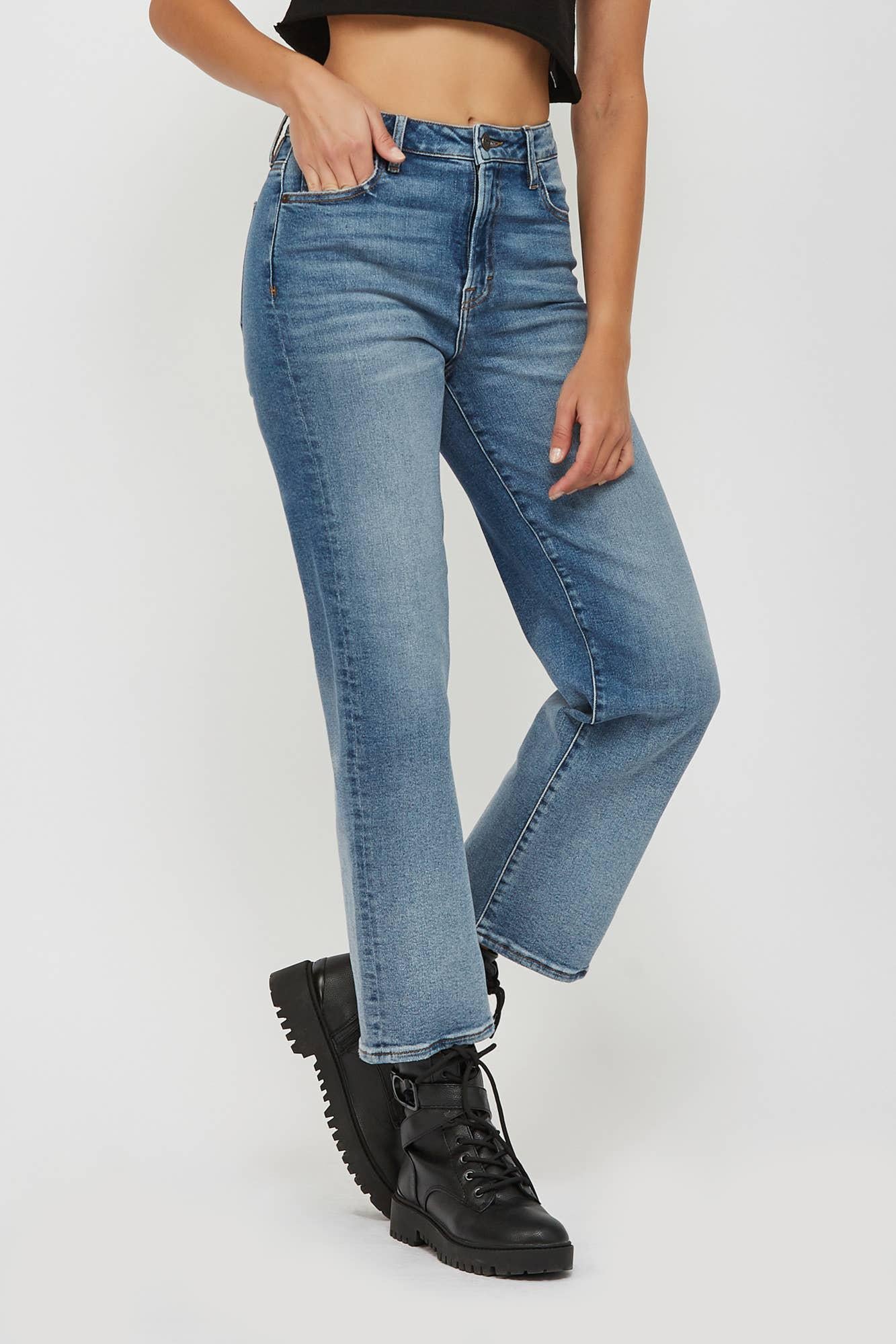HIDDEN Medium Wash Clean Stretch Wide Straight