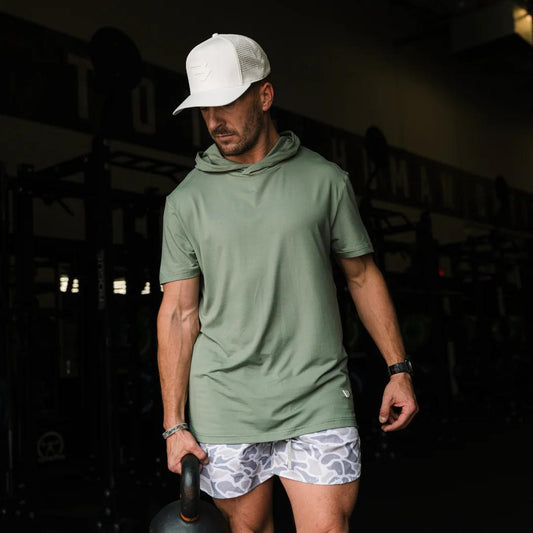 BURLEBO Short Sleeve Performance Hoodie - Sage