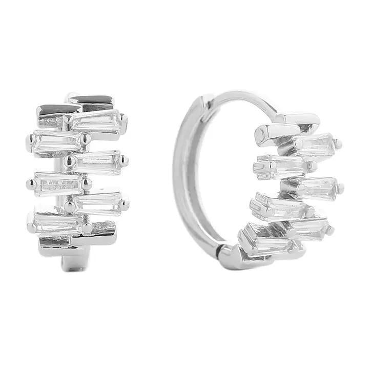 Stone Cluster Mini Huggie Hoop Earrings
