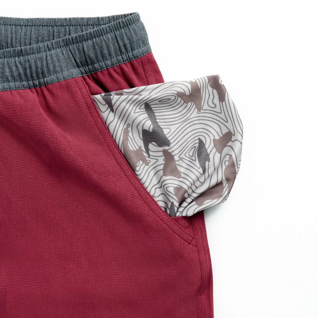 BURLEBO Athletic Short - Cardinal - Topo Desert Camo Liner