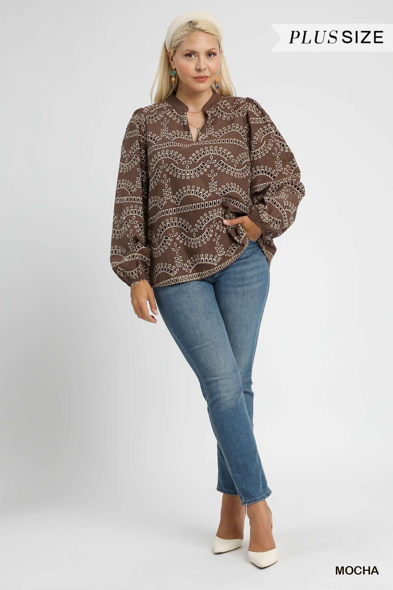 UMGEE Eyelet Long Sleeve Top