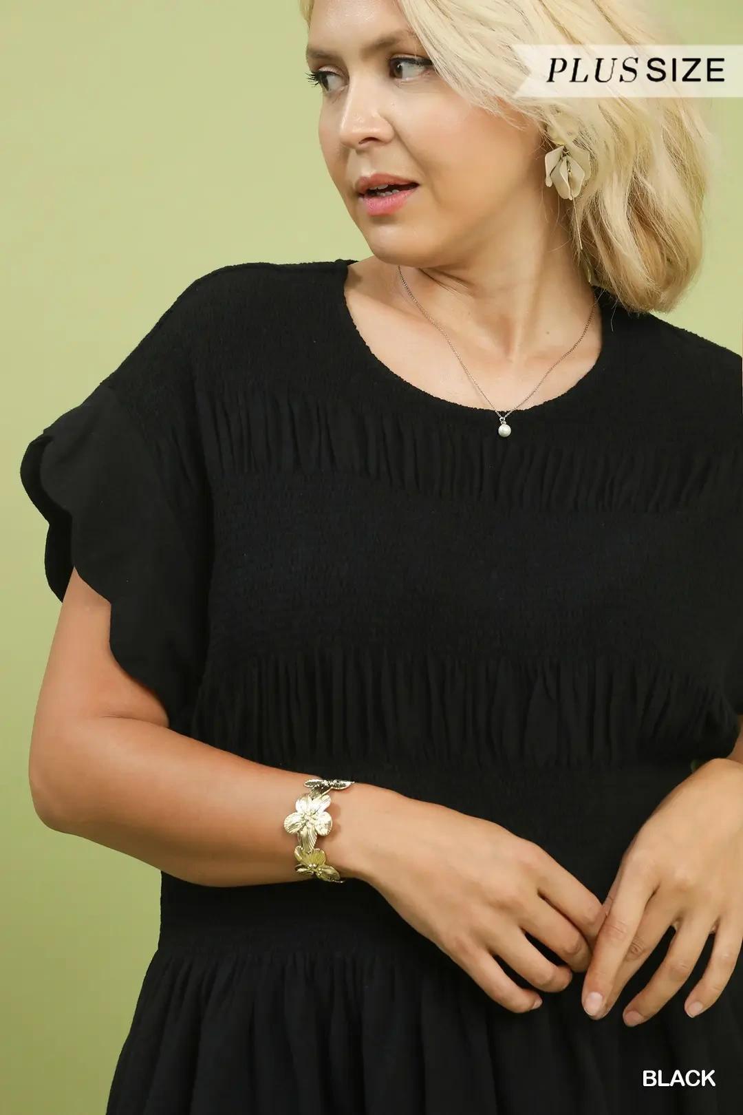 Linen Blend Smocked Peplum Top