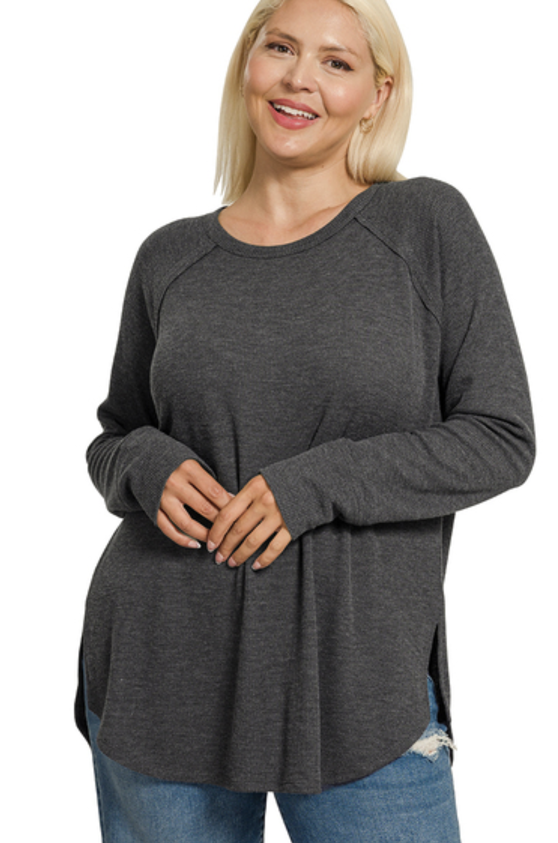 ZENANA Plus Melage Baby Waffle Long Sleeve Top