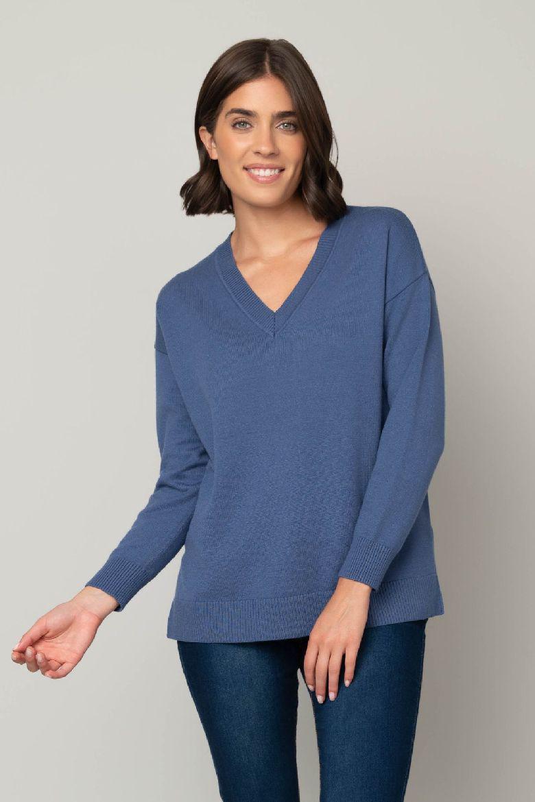 Heart of Pine Jersey Stitch V-Neck Sweater - Curvy