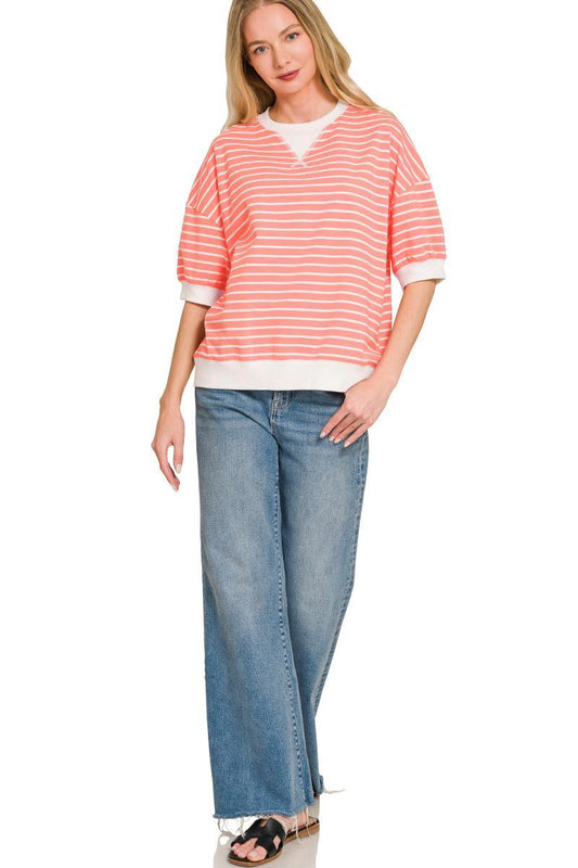 Zenana #CT-3581Y Striped Rib Banded Pullover