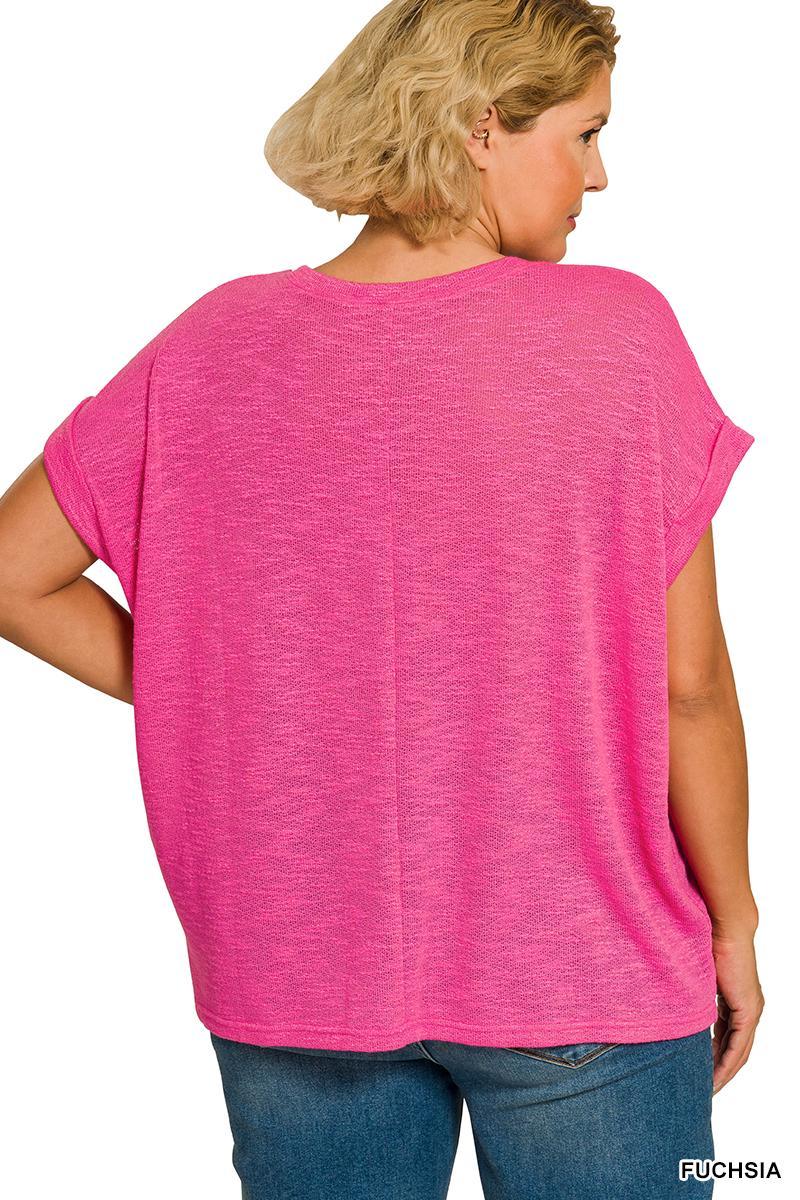 ZENANA Plus Hacci Slub Rolled Up sleeve tee