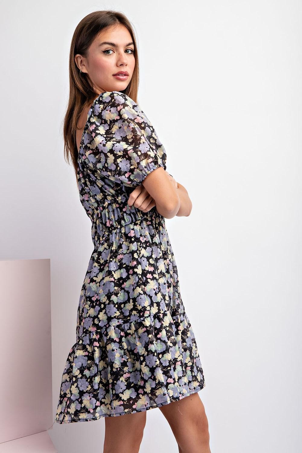 Short Sleeve Floral Print Dress DG10013