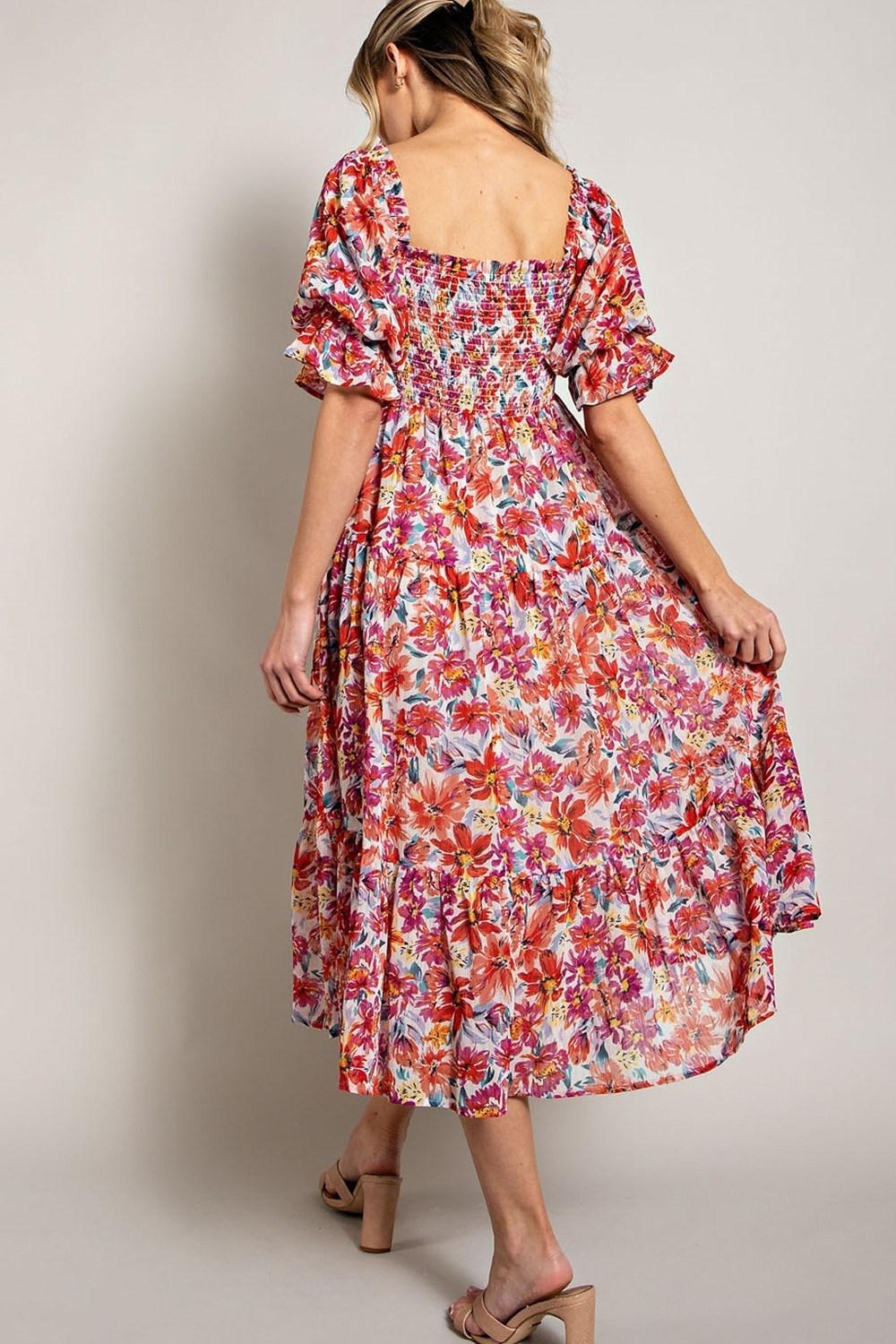Floral Smocked Midi Dress PLUS SIZE PD9286
