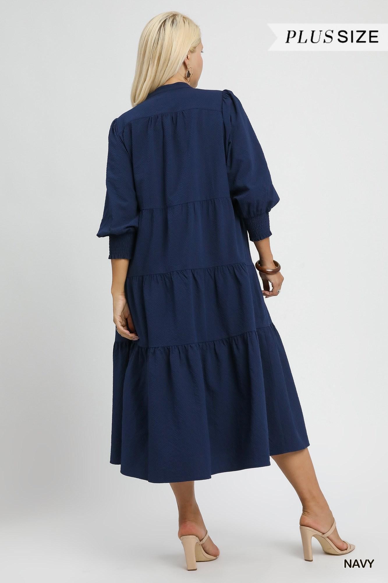 Umgee Textured Tiered Midi Dress