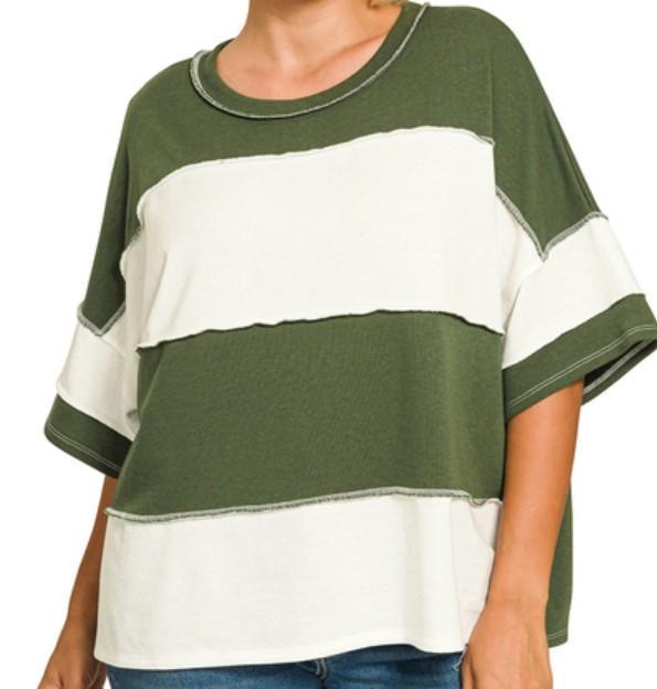 Zenana #TT-5368X5 Plus French Terry Color Block Top
