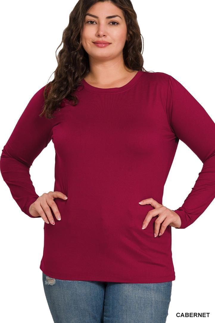 Zenana Brushed Microfiber Long Sleeve Round Neck Tee
