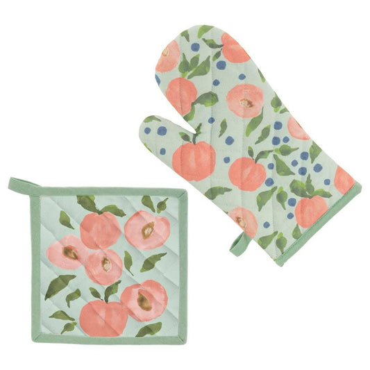 Peaches Oven Mitt & Pot Holder Set of 2