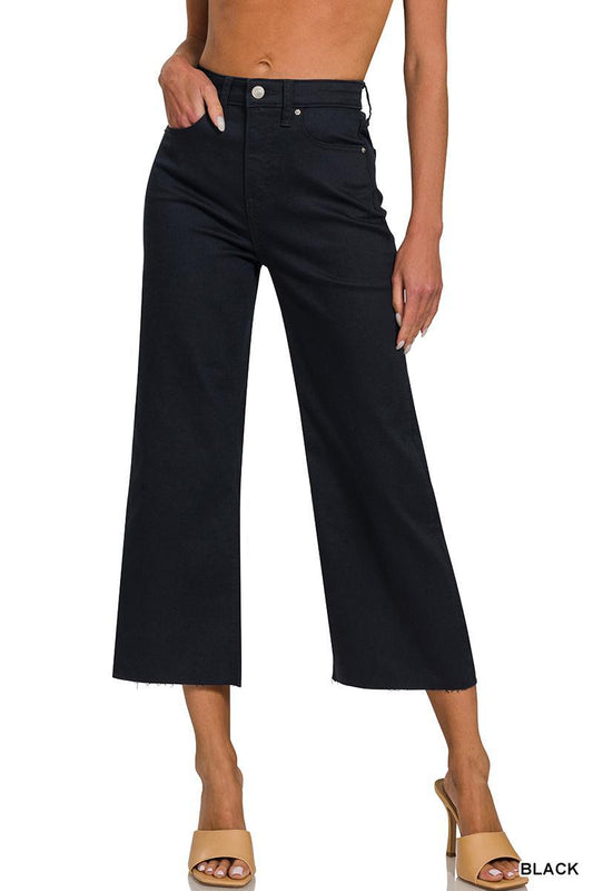 ZENANA DOP-1617A High Rise Flare Cropped Denim Pants