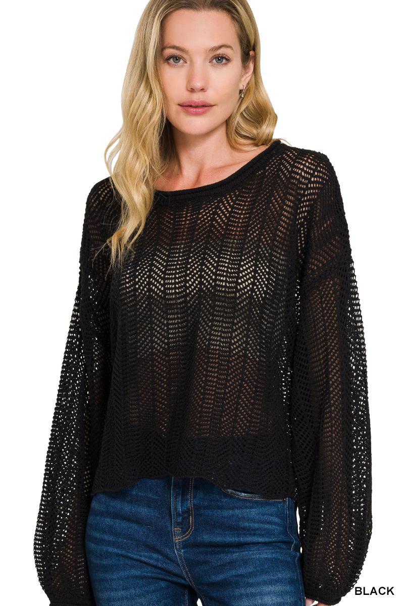 ZENANA TW-2482Y Hollow Out Long Sleeve Sweater