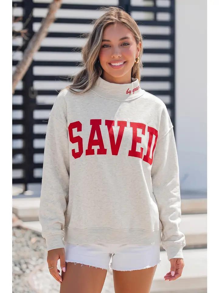 Saved By Grace Embroidered Detail Mock Neck Sweatshirt