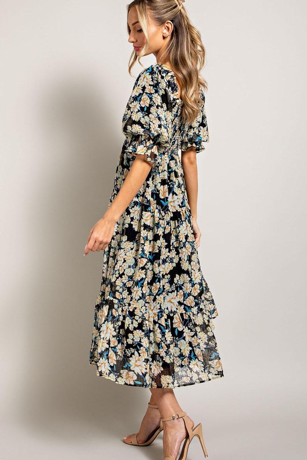 Smocked Floral Midi Dress DK9483