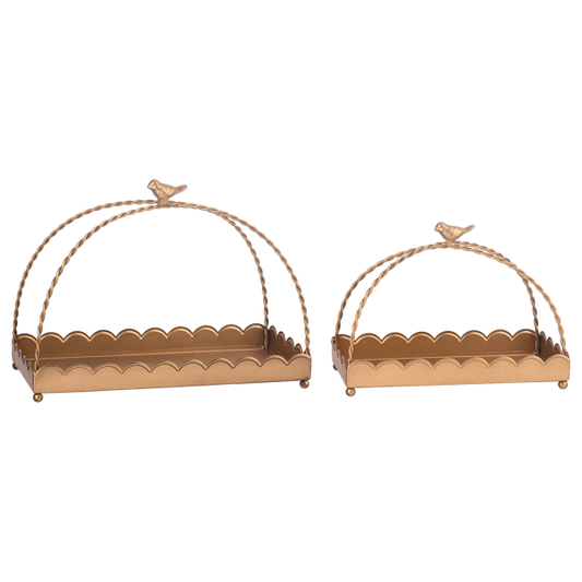Antique Gold Scallop Tray with Bird Handle