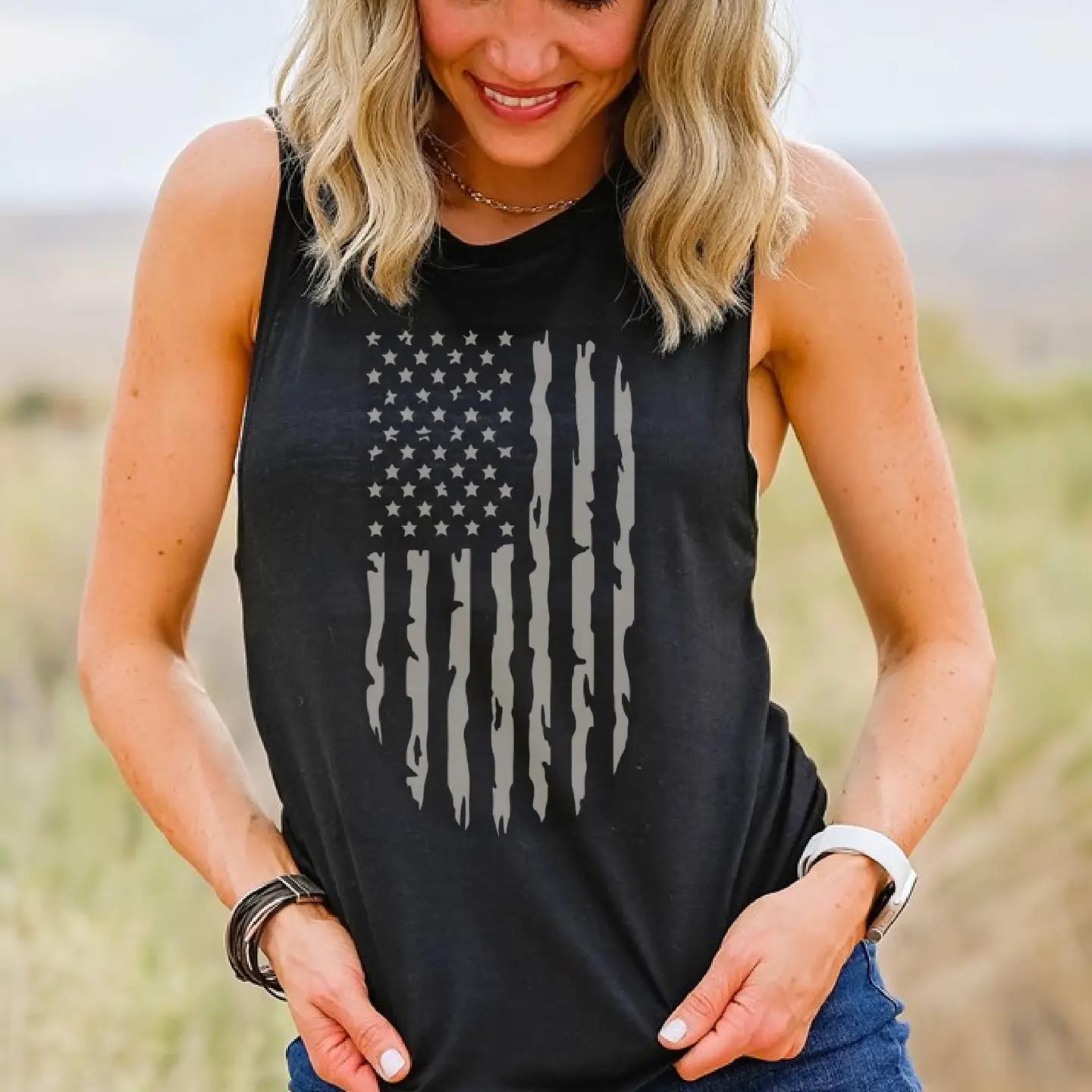 Distressed USA Flag Rocker America Concert Graphic Tank