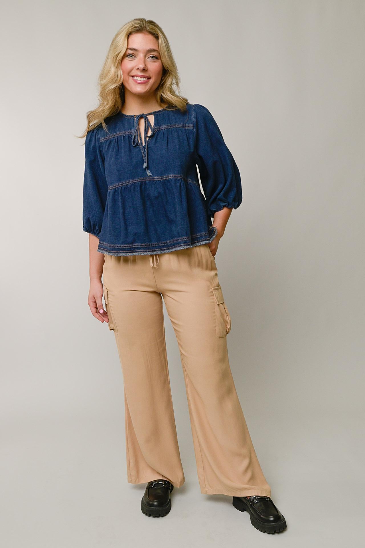 Flowy Challis Wide Leg Drawstring Cargo