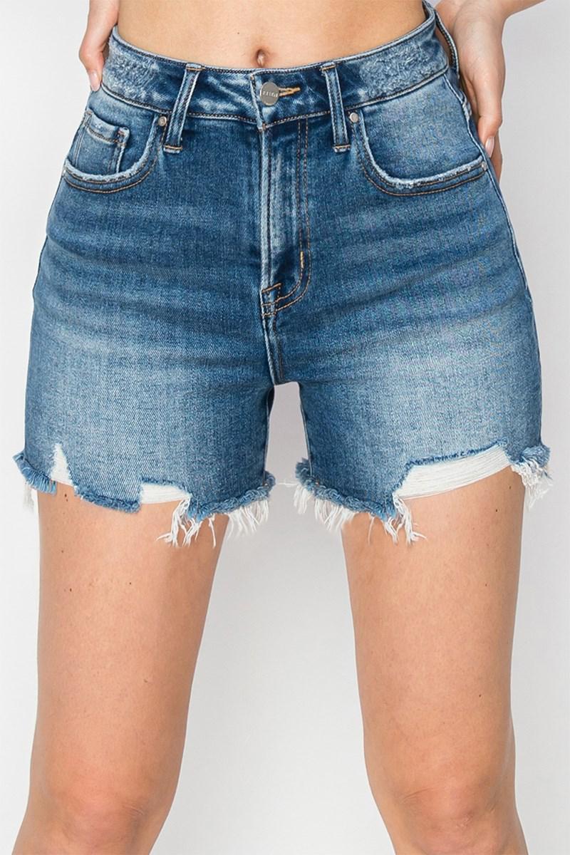 RISEN RDS6240 HIGH RISE DISTRESSED SHORTS CLEAN CUT HEM