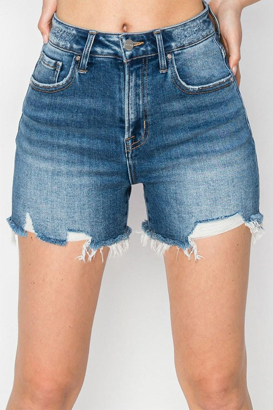 RISEN RDS6240 HIGH RISE DISTRESSED SHORTS CLEAN CUT HEM