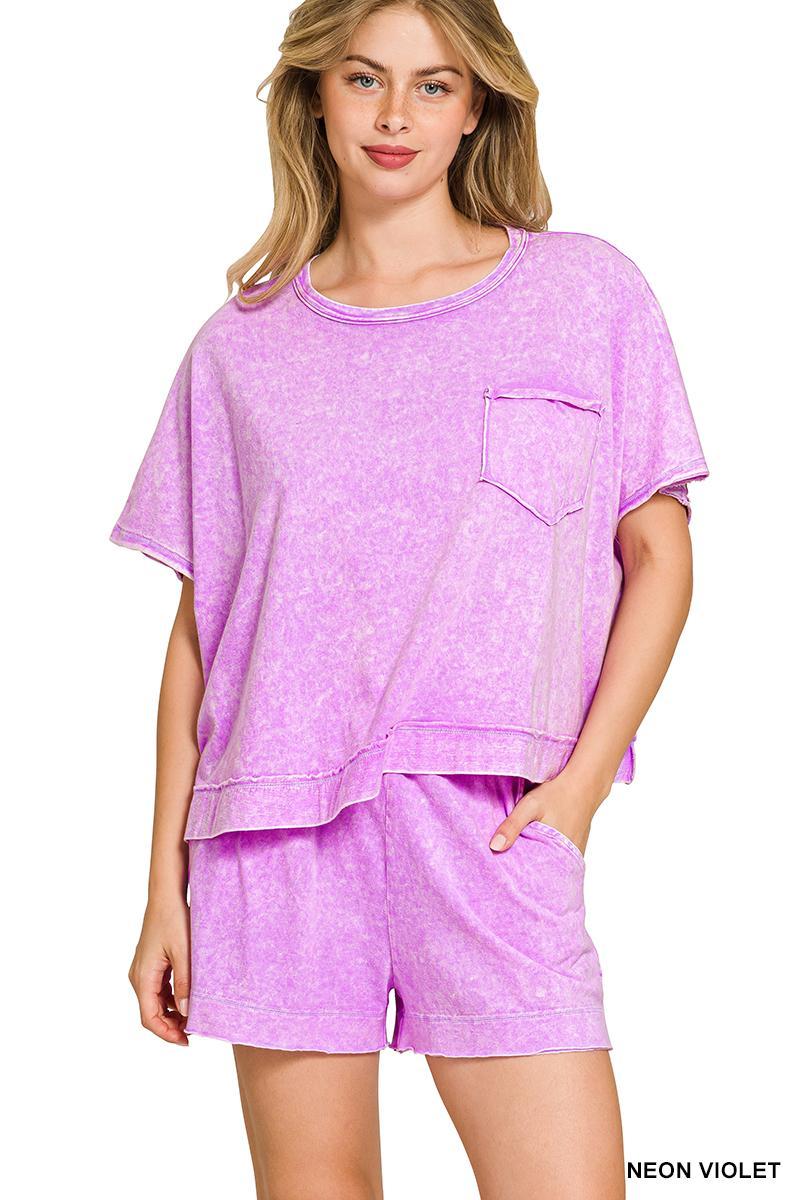 Zenana #CTCPW-3529A5 Wash Boxy Short & Top Set