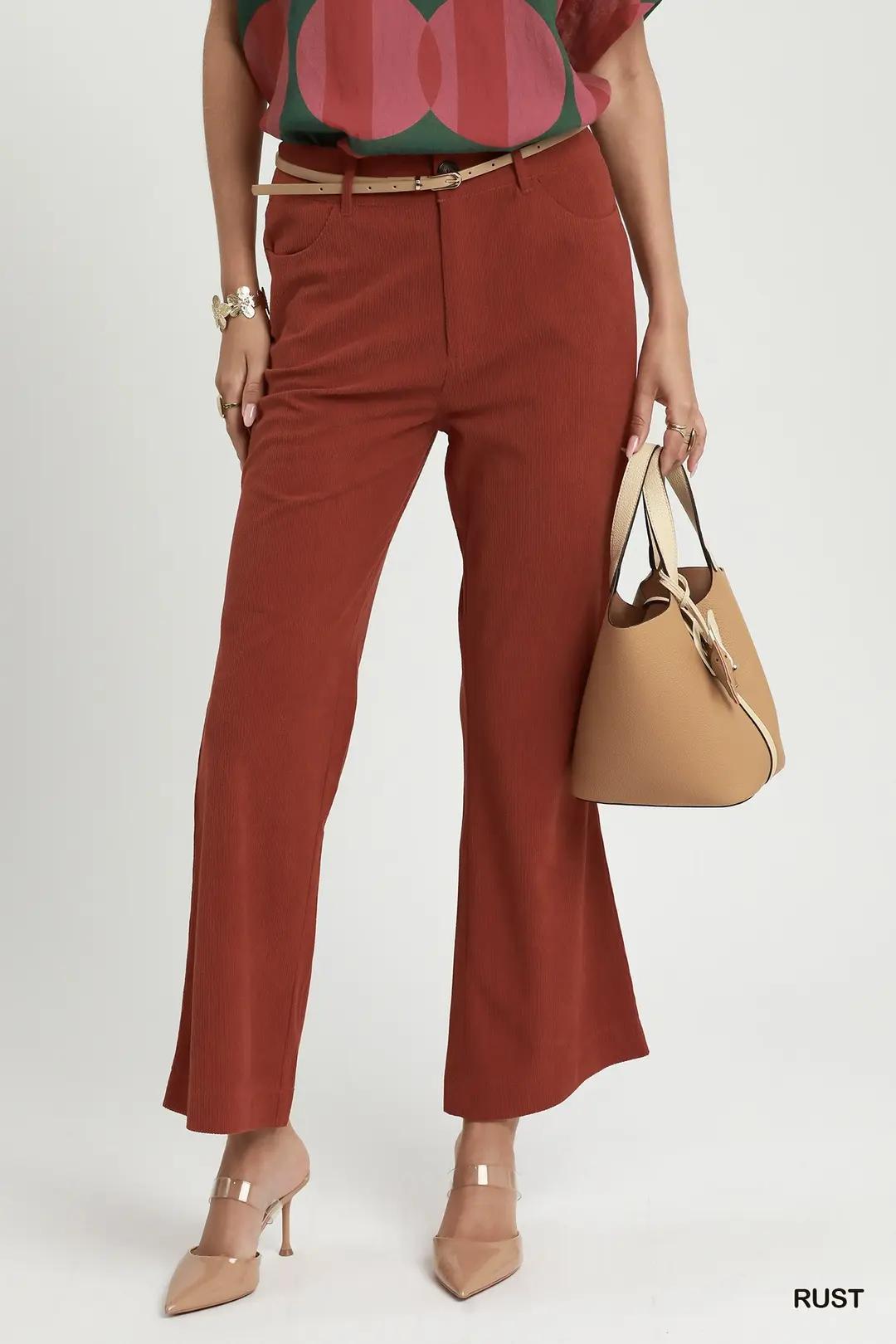 Umgee Corduroy Straight Leg Pants - Rust