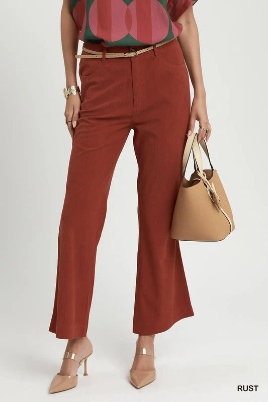 Umgee Corduroy Straight Leg Pants - Rust