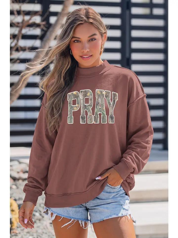 Camo Pray Graphic Mock Neck Sweatshirt