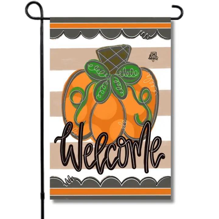 Tan Pumpkin Scallop Welcome Garden Glam Garden Flag
