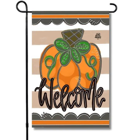 Tan Pumpkin Scallop Welcome Garden Glam Garden Flag