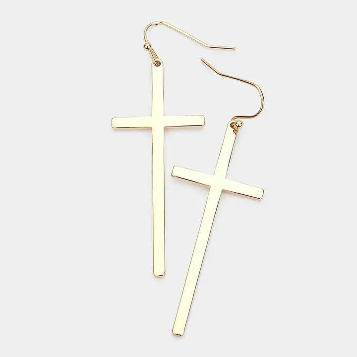 Metal Cross Dangle Earrings - GOLD