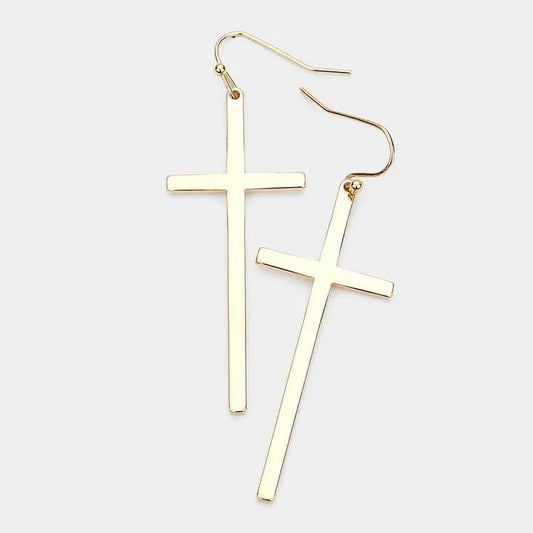 Metal Cross Dangle Earrings - GOLD