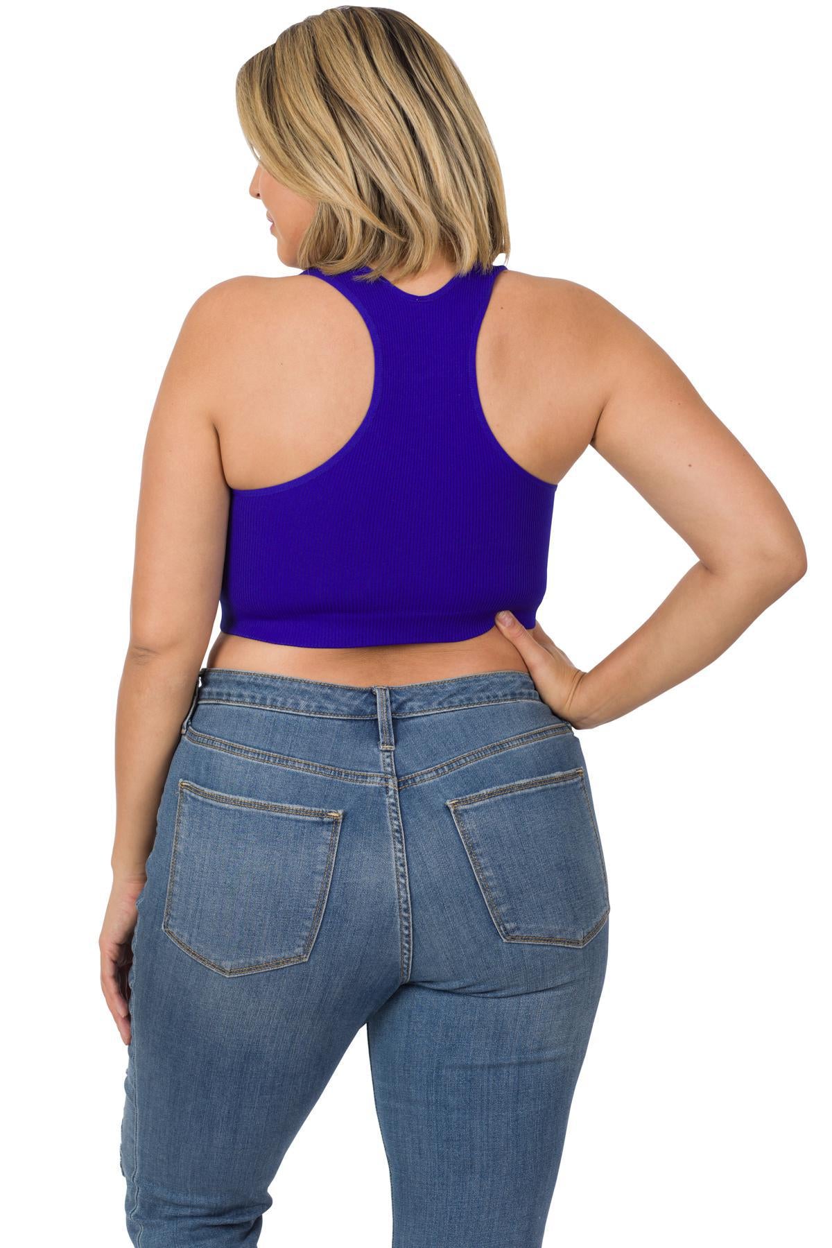 ZENANA NT-54014 CURVY SEAMLESS RIBBED CROPPED RACERBACK TANK TOP