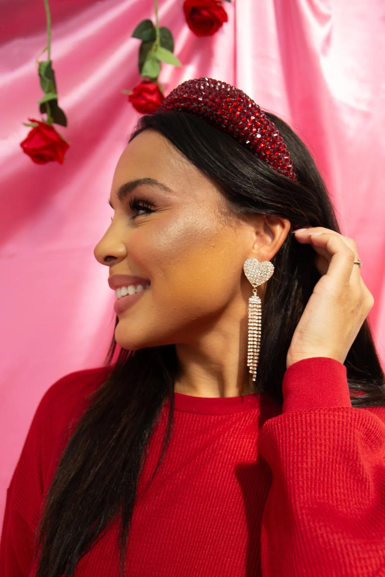 G&E Chained To Your Love Heart Earring With Rhinestone Fringe in Silver