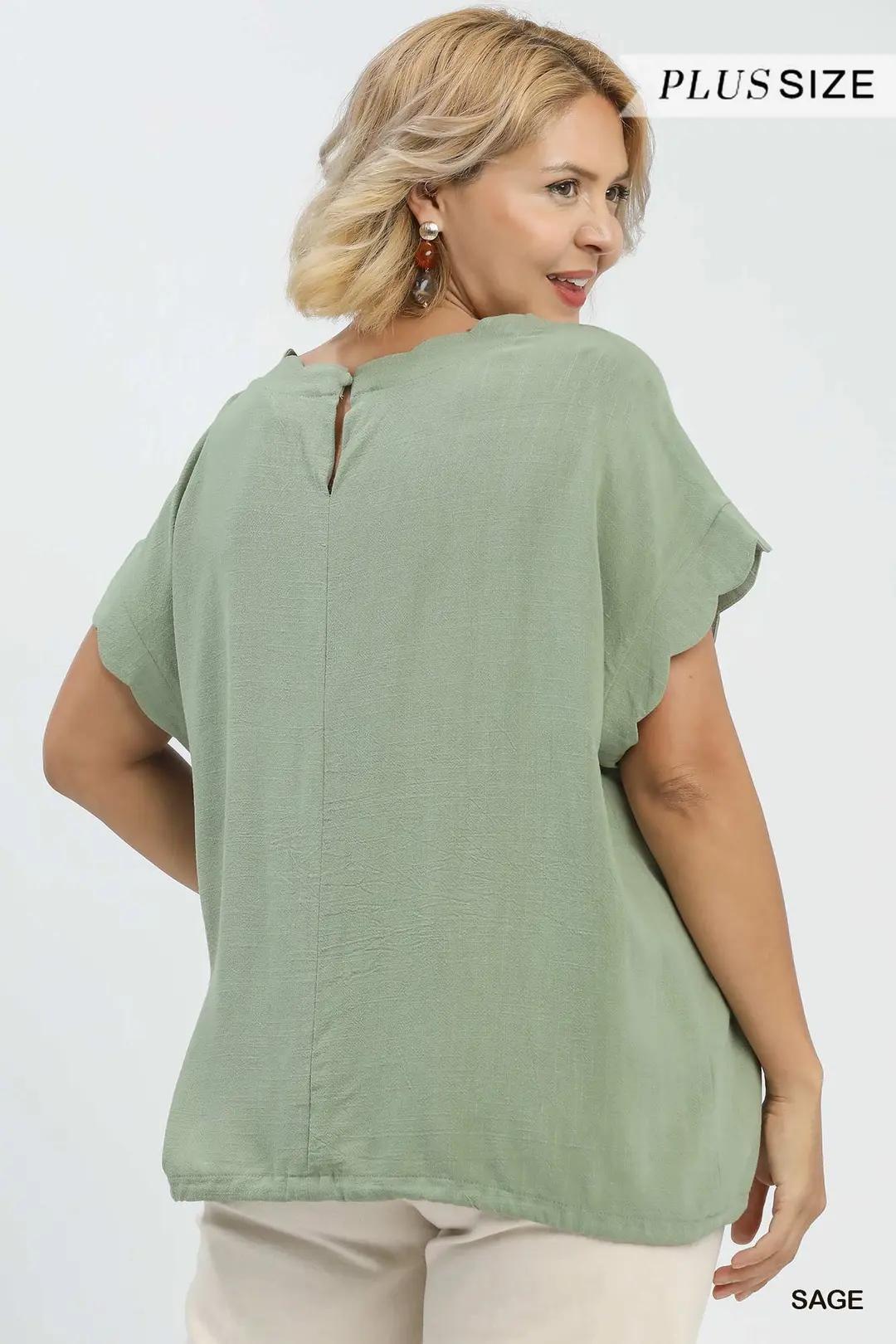 UMGEE Linen Blend Rolled Sleeve Top - PLUS
