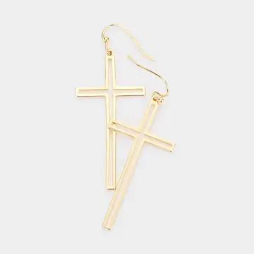 Cut Out Metal Cross Dangle Earrings GOLD