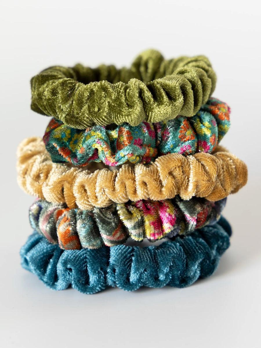 Natural Life Velvet Scrunchies, Set of 5 - Olive
