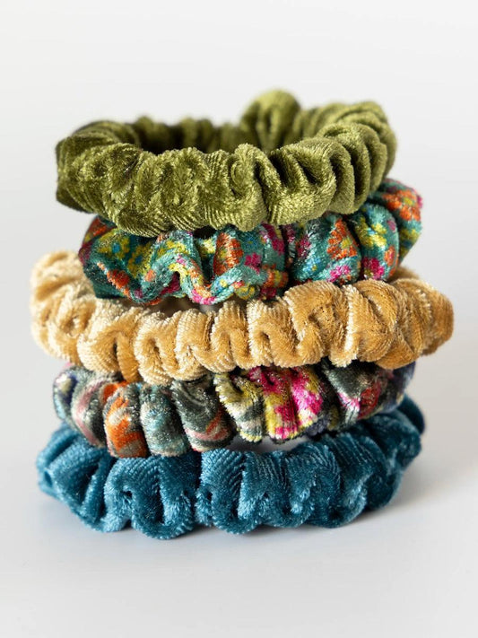 Natural Life Velvet Scrunchies, Set of 5 - Olive