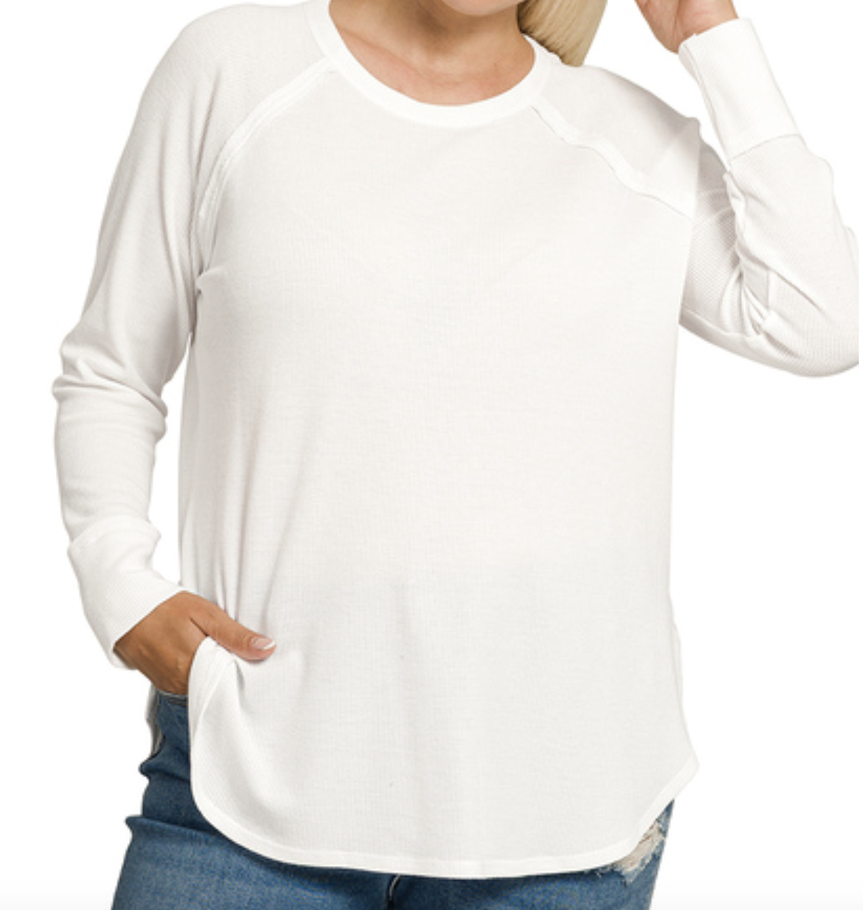 ZENANA Plus Melage Baby Waffle Long Sleeve Top