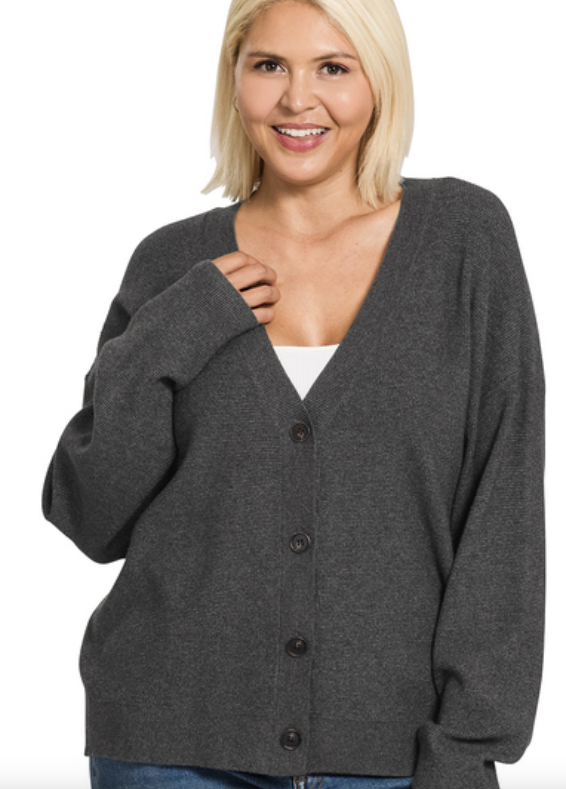 ZENANA DROP SHOULDER BUTTON FRONT CARDIGAN