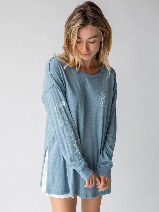 Natural Life Oversized Cotton Doodle Tee Light Blue