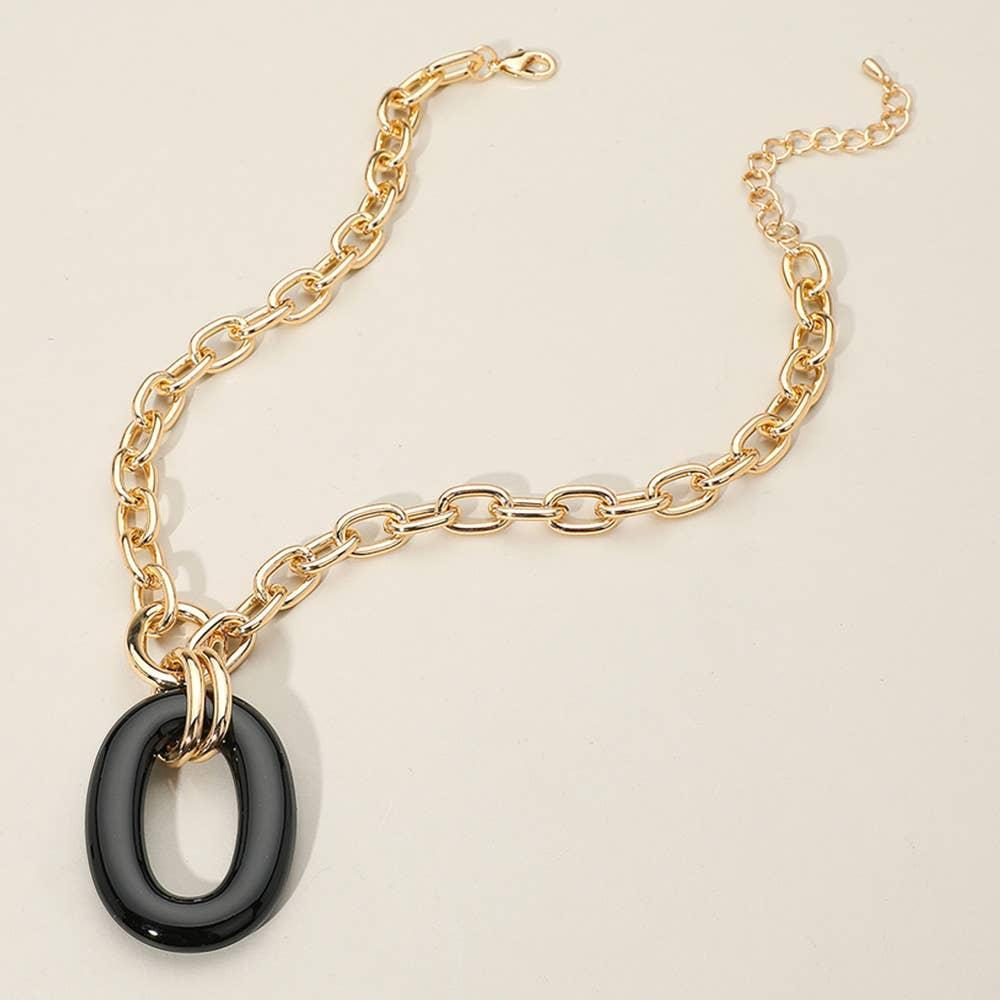 Oval Ring Pendant Chunky Chain Necklace
