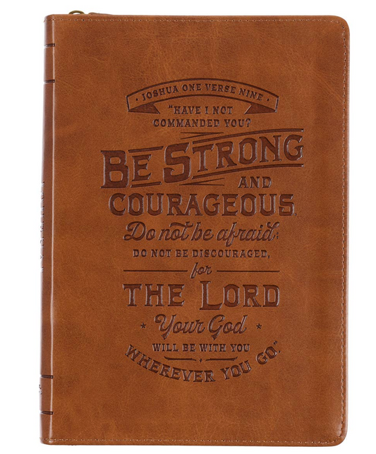 Journal Classic Zip Brown Strong & Courageous Josh. 1:9