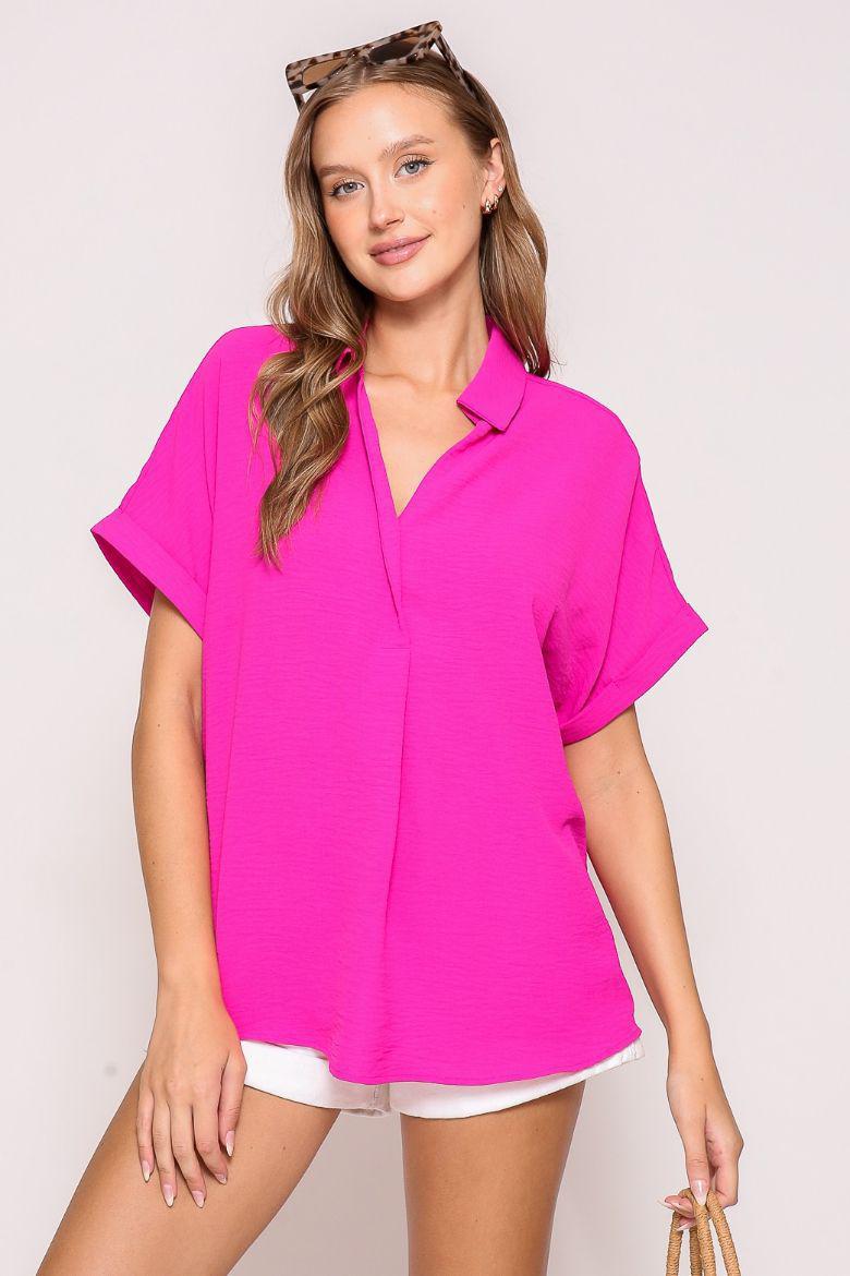 Roll Cuff Air Flow Johnny Collar Top