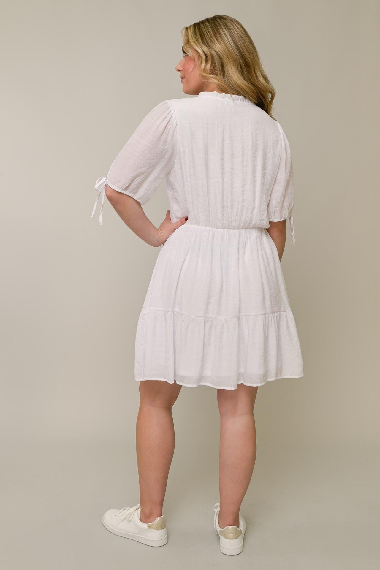 Tie Sleeve Ruffle Neck Dress