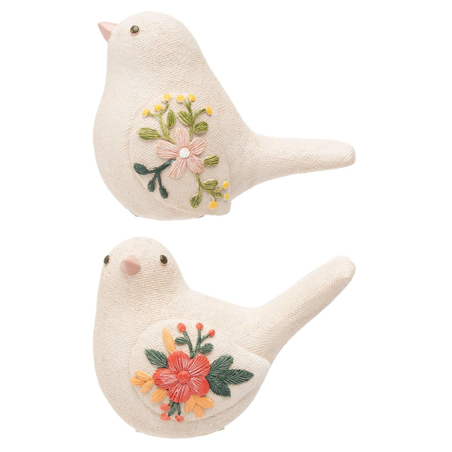 3.25" Tall Floral Embossed Resin Birds Set of 2