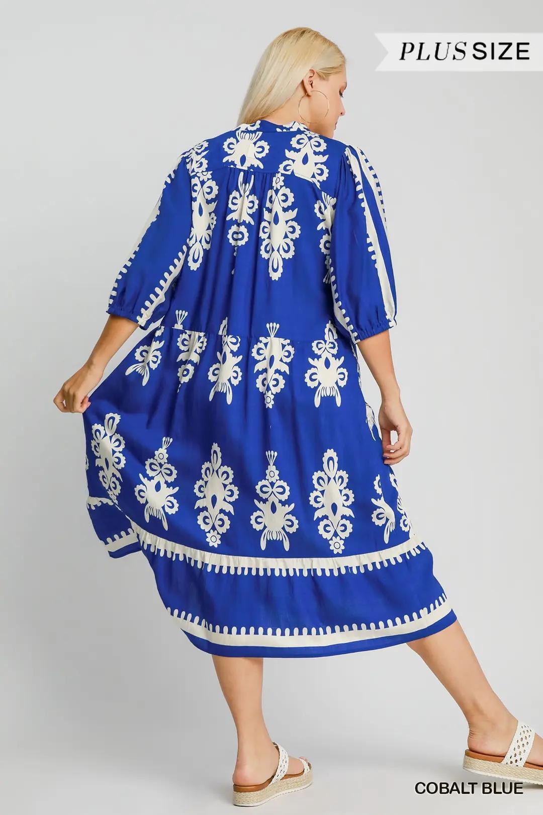 UMGEE Abstract Print Midi Dress Cobalt Blue