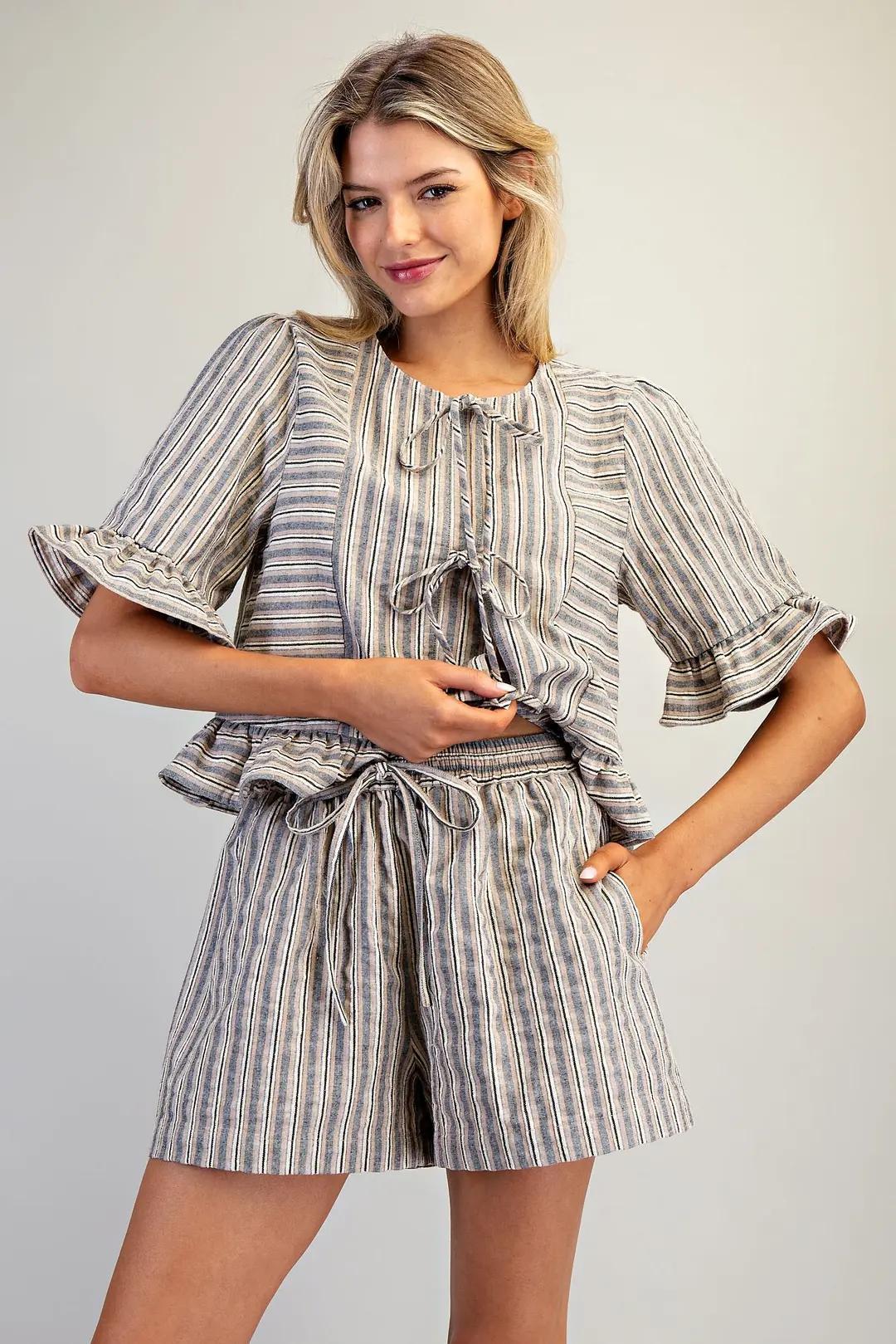 EE:SOME Striped Elastic Waist Shorts Taupe