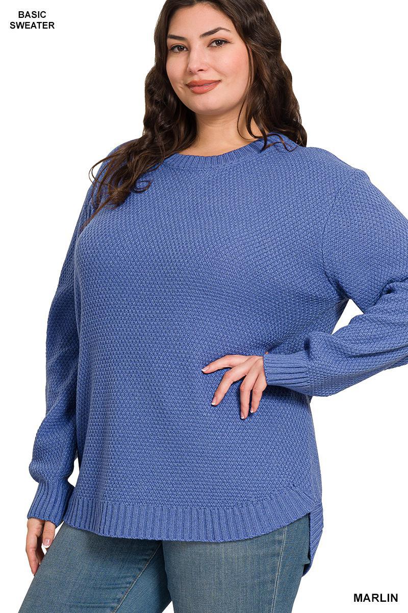 ZENANA TW-2241X5 Curvy Round Neck Basic Sweater Marlin Blue